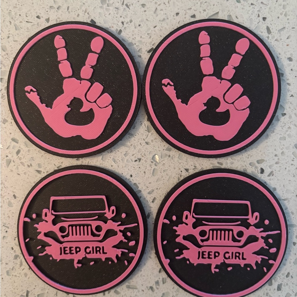 Pink and Black Jeep Car Cup Coasters set of 4 Universal size for car or SUV